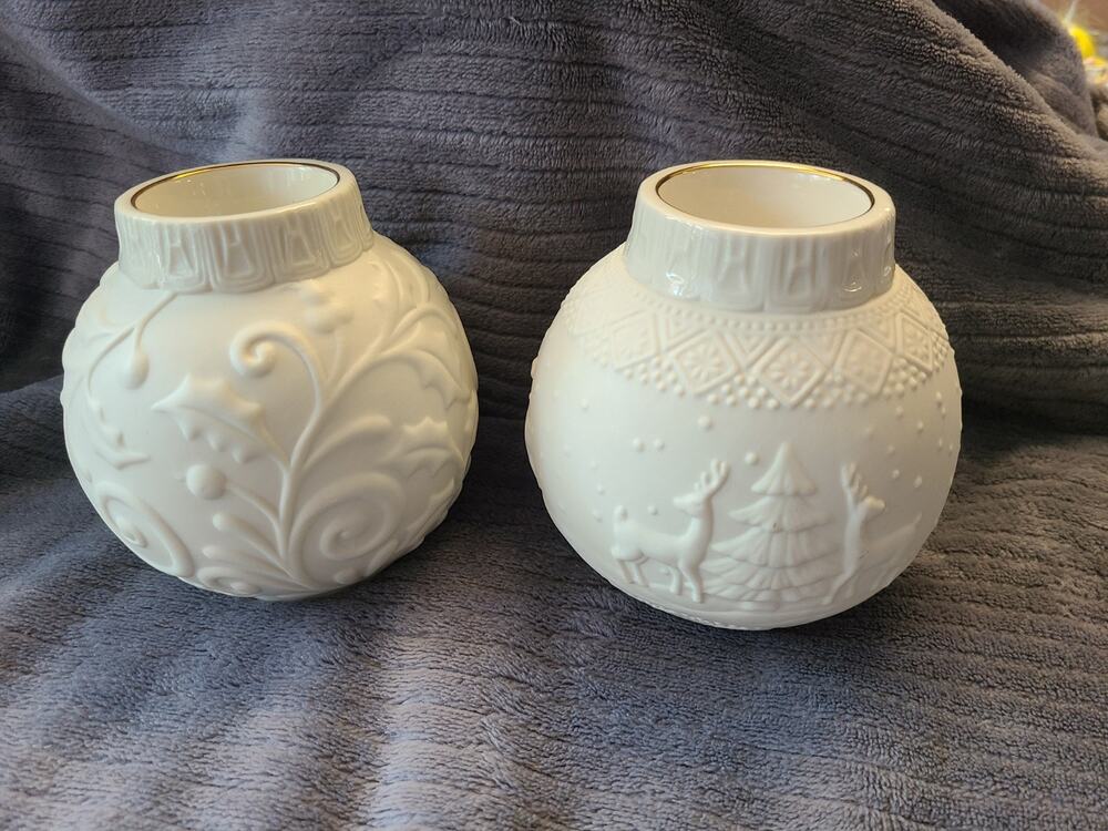 New set of 2 Lenox Ornamental Glow votive Xmas candle holders: Nordic & Holly